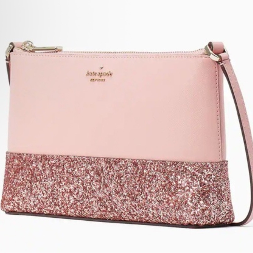 Kate Spade Blush Flash Pink Glitter Mixed Mat Crossbody Bag